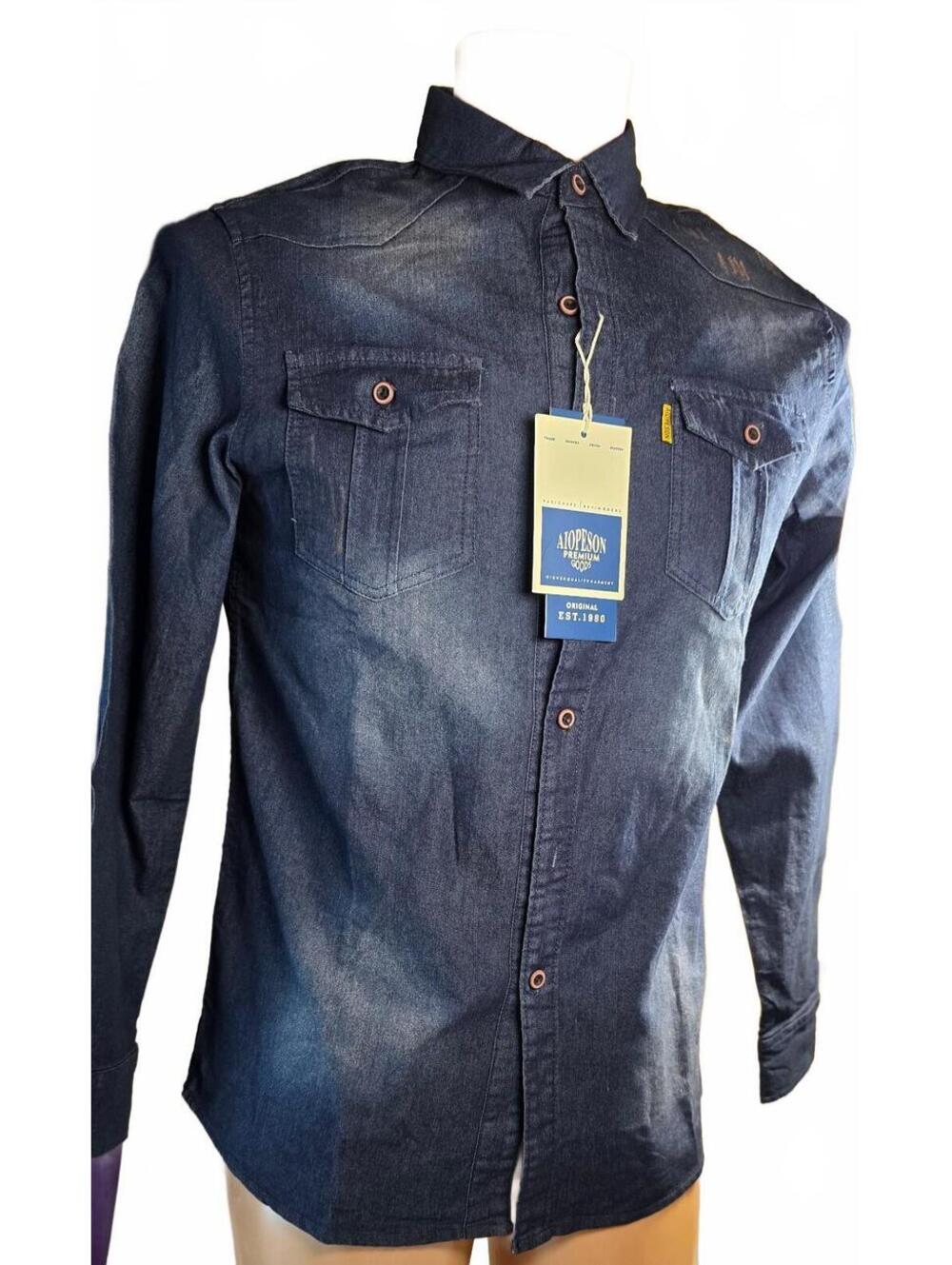 Aiopeson Size M Premium Goods Men's Denim Shirt - Classic Dark Wash